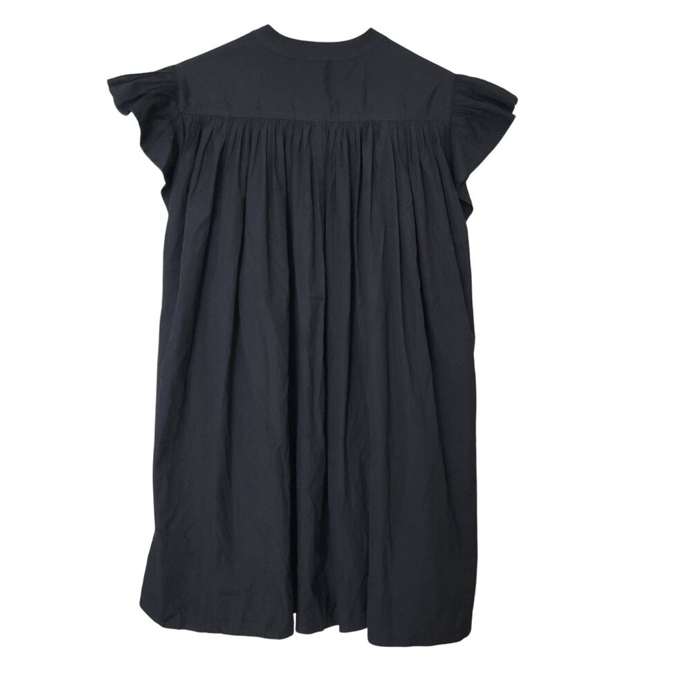 Madewell Flutter Sleeve Button-Front Mini Dress in Poplin Size XL Jet Black NWT - Picture 2 of 5